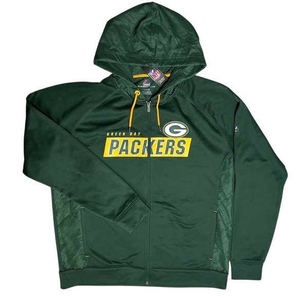 MAJESTIC Green Bay Packers NFL Full Zip Therma Base Hoodie Jacket Warm sz XL - Picture 2 of 12